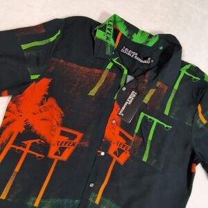 7-Eleven Double Rainbouu Shirt Men XL Black Neon Paradise 24 Garage Hawaiian NEW